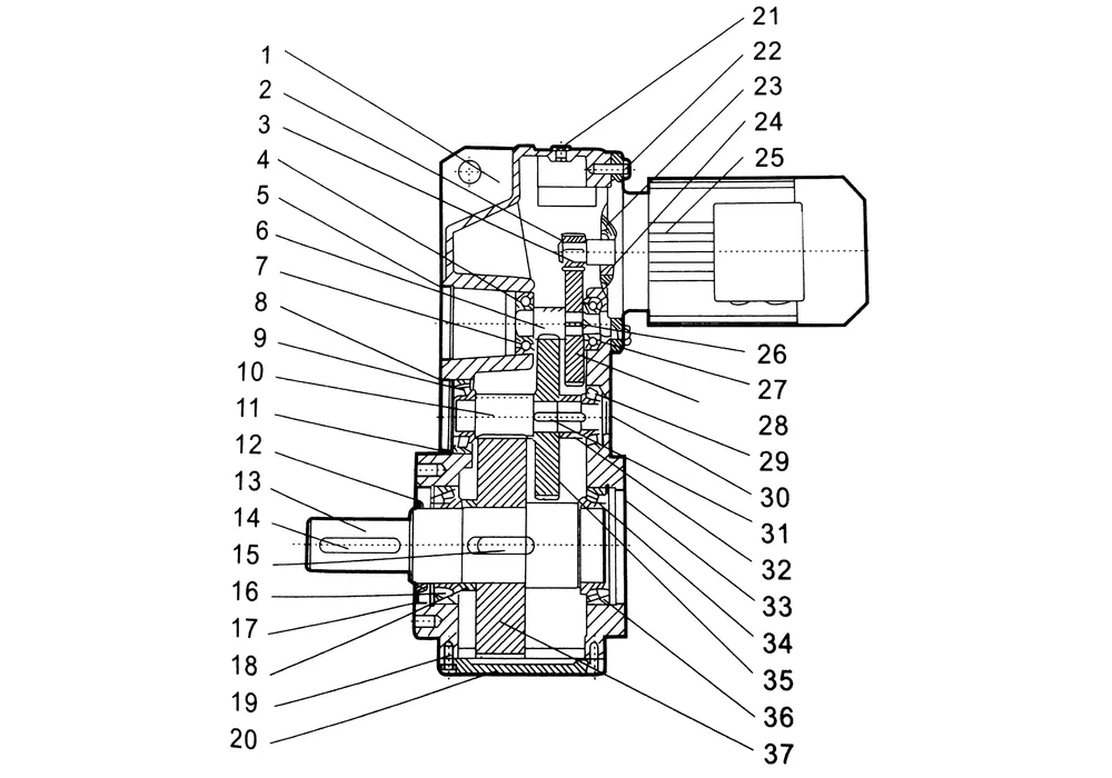 F Series Parallel Shaft Helical Gearbox Parts Diagram