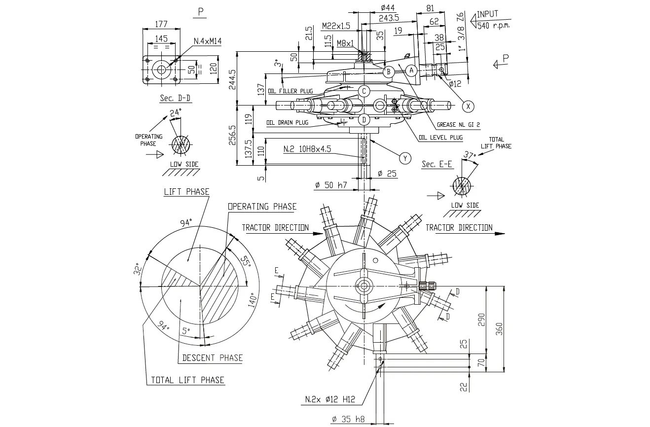 Rotary Rake Gearbox K-792A (8.21) Specifications