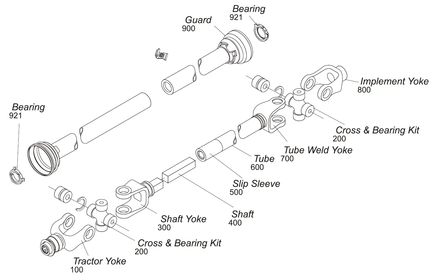 Replacement of Weasler 44 Series PTO Shaft Parts Diagram