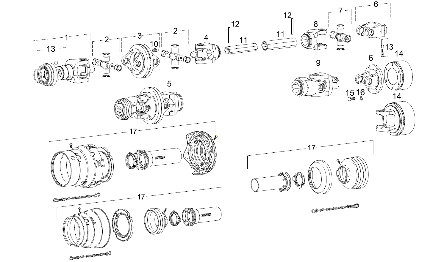 WWE2580 Series PTO Shaft Parts Diagram