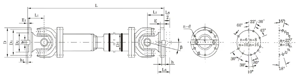 SWP-E Long Flex Double Flange Type Universal Joint Coupling Dimensions