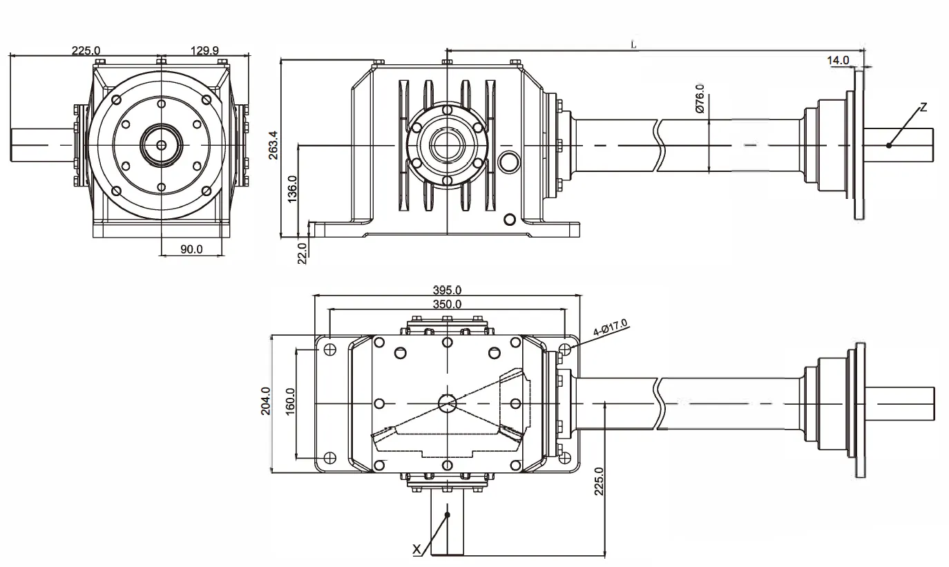 Square Baler Gearbox EP-FK136 Dimensions