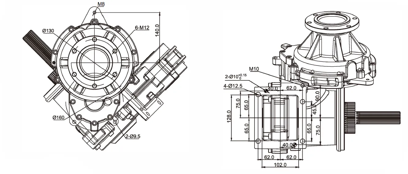 Silage Machine Gearbox EP-QZ-WRXR Dimensions
