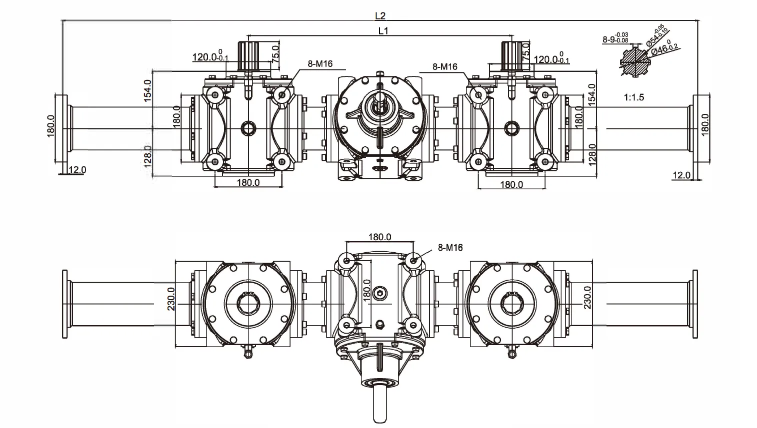 Fertilizer Seeder Gearbox EP-SF230 Dimensions