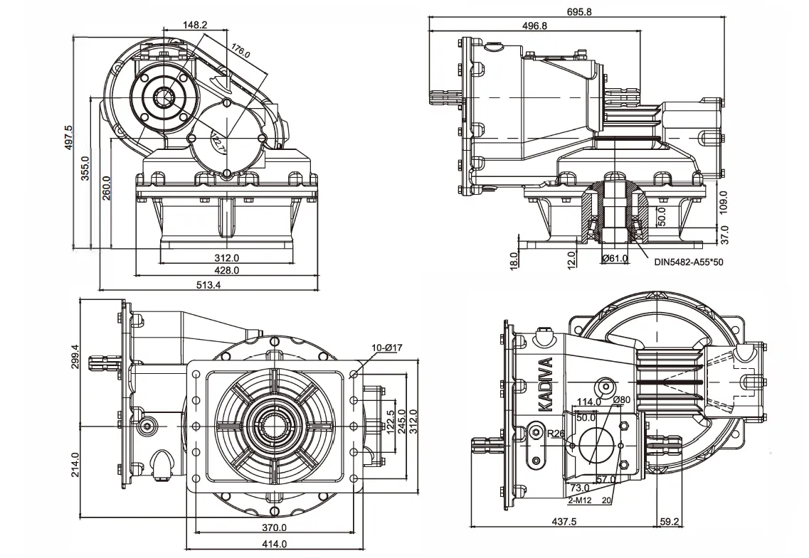 Grader Driven Rake Gearbox EP-DX300-2 Dimensions