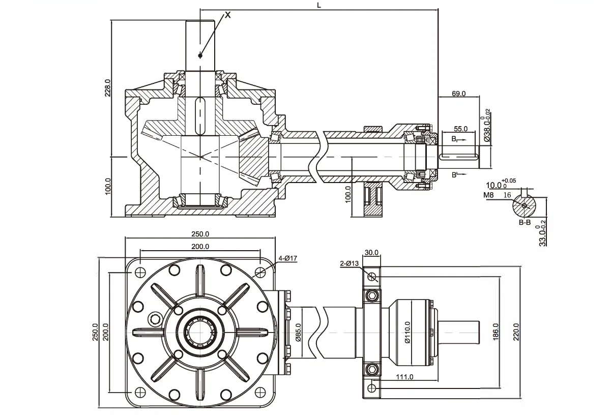 Grader Driven Rake Gearbox EP100 Dimensions