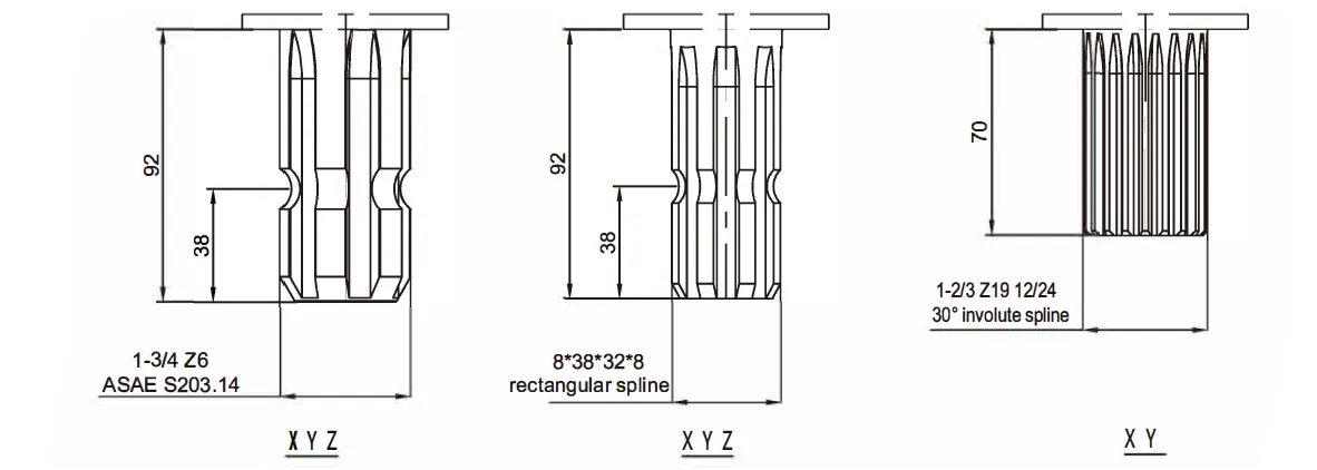 Grader Driven Rake Gearbox EP225 Shaft Dimensions