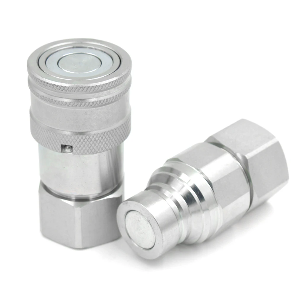 H80642f23cecc453fb894ce4f3fd66b6fQ (ISO16028) Flat Face 3/8 Inch BSP/NPT Thread Steel/Stainless Steel Quick Connect Fluid Coupling & Flat Faced Hydraulic Coupler