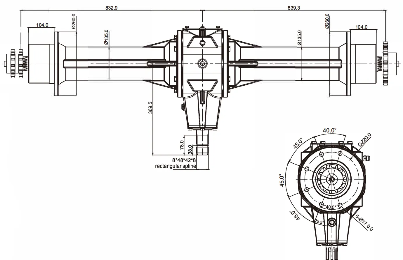 Round Baler Gearbox EP9.0-HL01 Dimensions