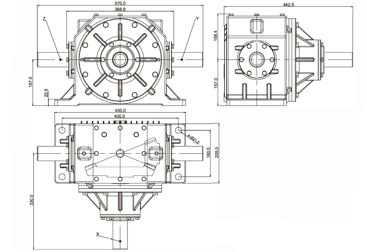 Square Baler Gearbox EP-FK157 Dimensions