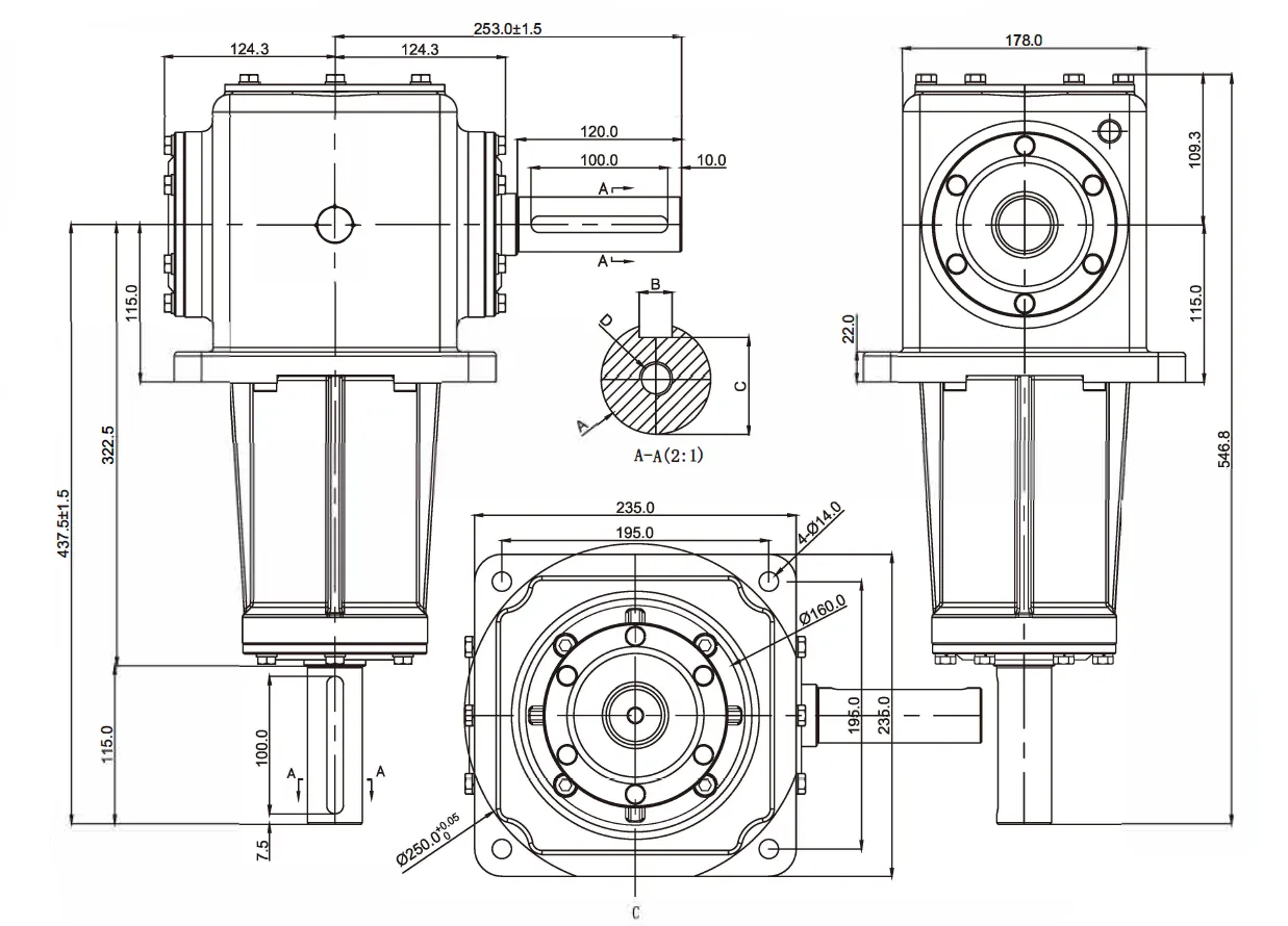 Double Disc Silage Machine Gearbox EP-QZ115 Dimensions