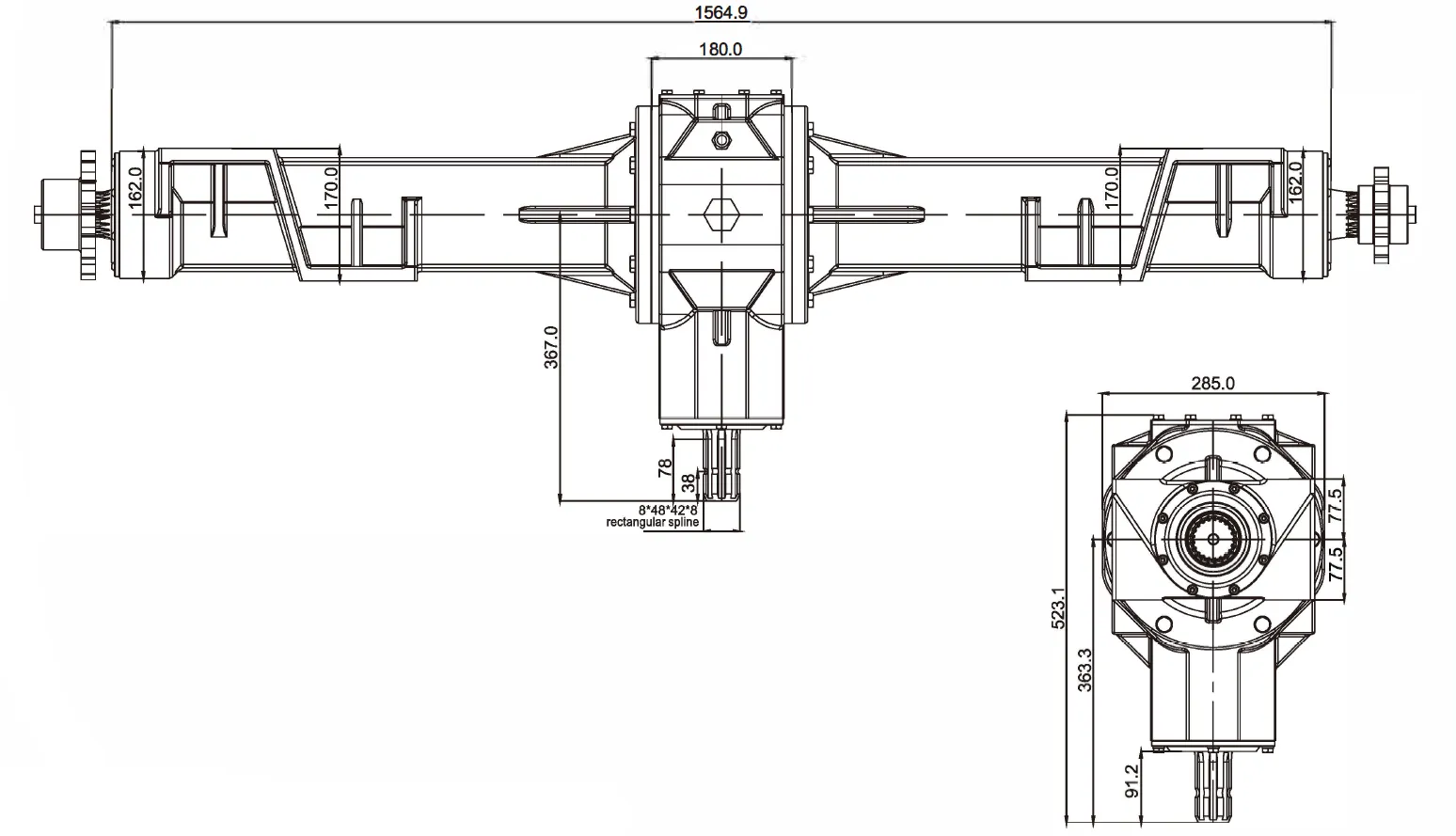 Round Baler Gearbox EP9.35 Dimensions