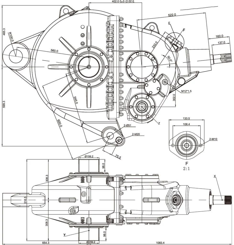 Square Baler Gearbox EP-DFK192 Dimensions
