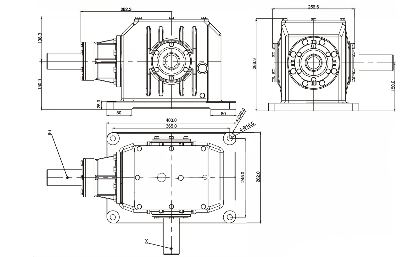 Square Baler Gearbox EP-FK150 Dimensions