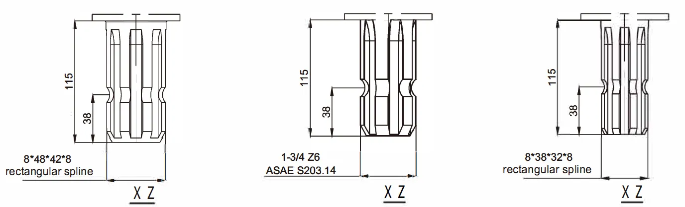 Square Baler Gearbox EP-FK150 Shaft Dimensions