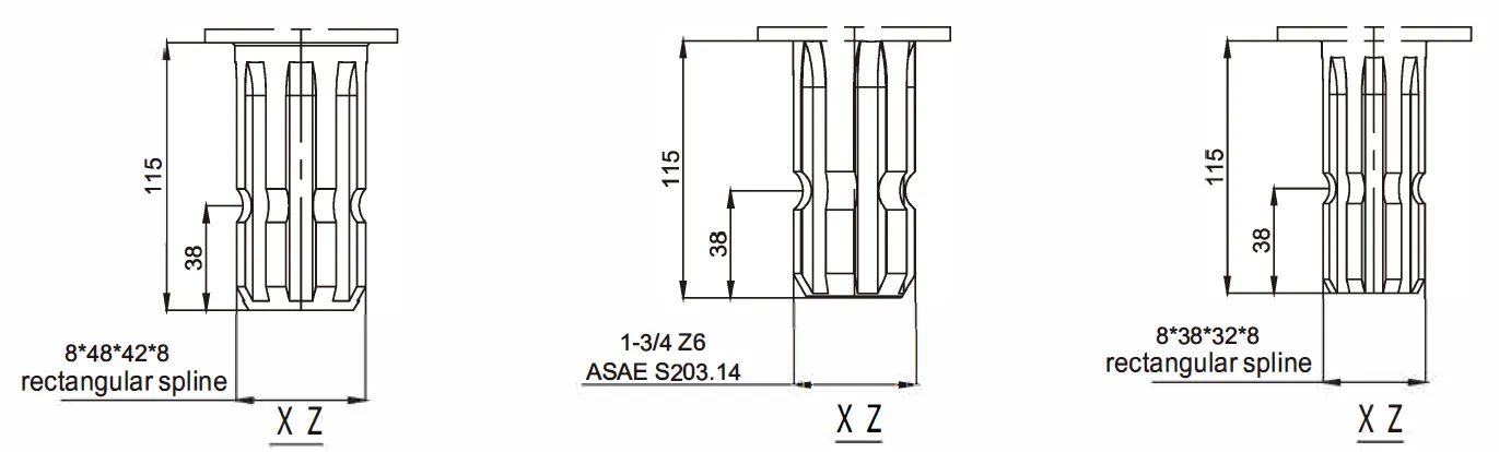 Square Baler Gearbox EP-FK157 Shaft Dimensions
