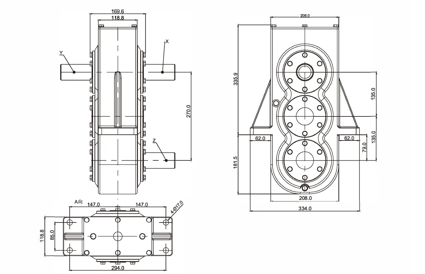 Square Baler Gearbox EP-FK270 Dimensions