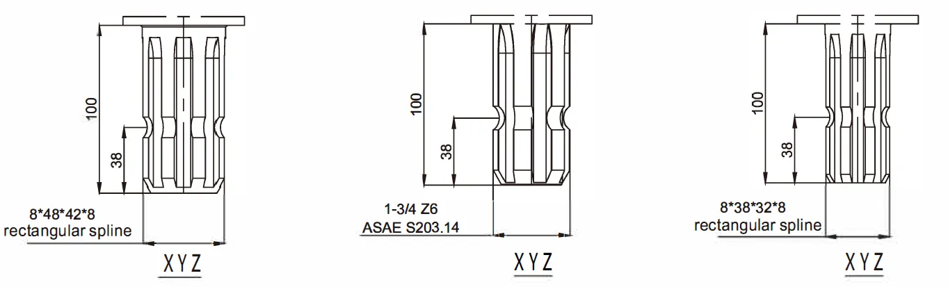 Square Baler Gearbox EP-FK270 Shaft Dimensions