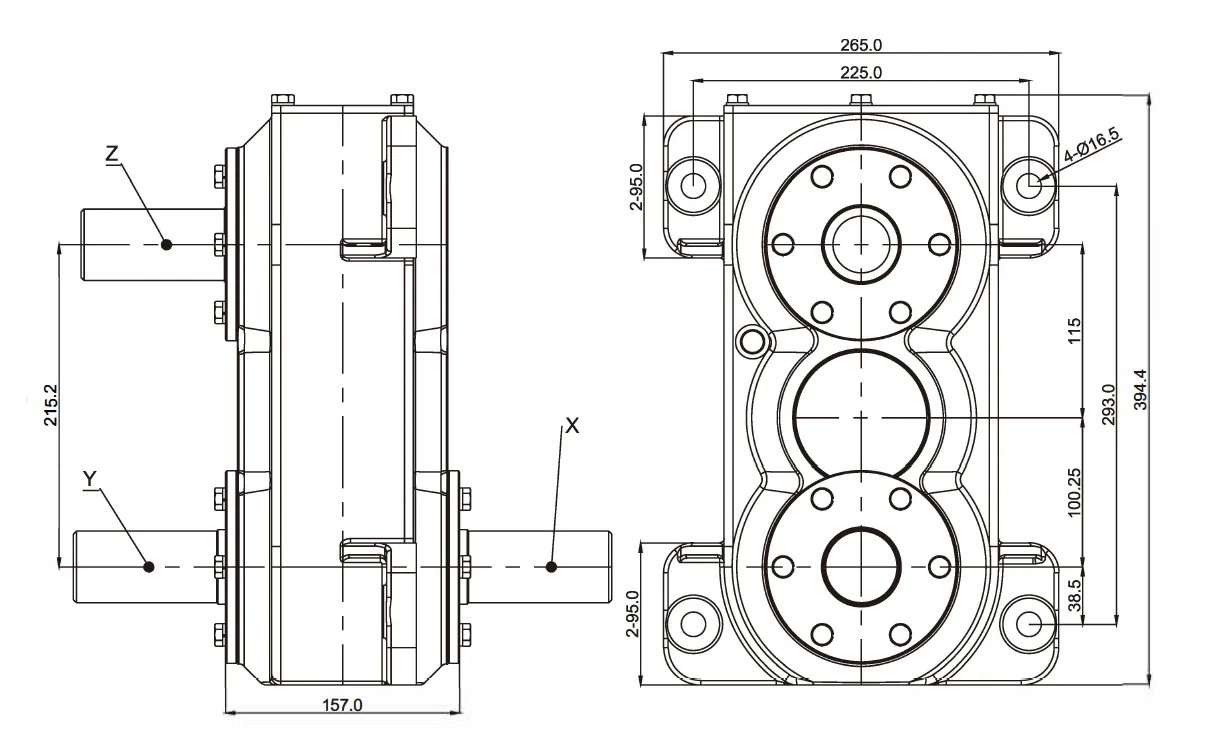 EP-FK215 Square Baler Gearbox Dimensions