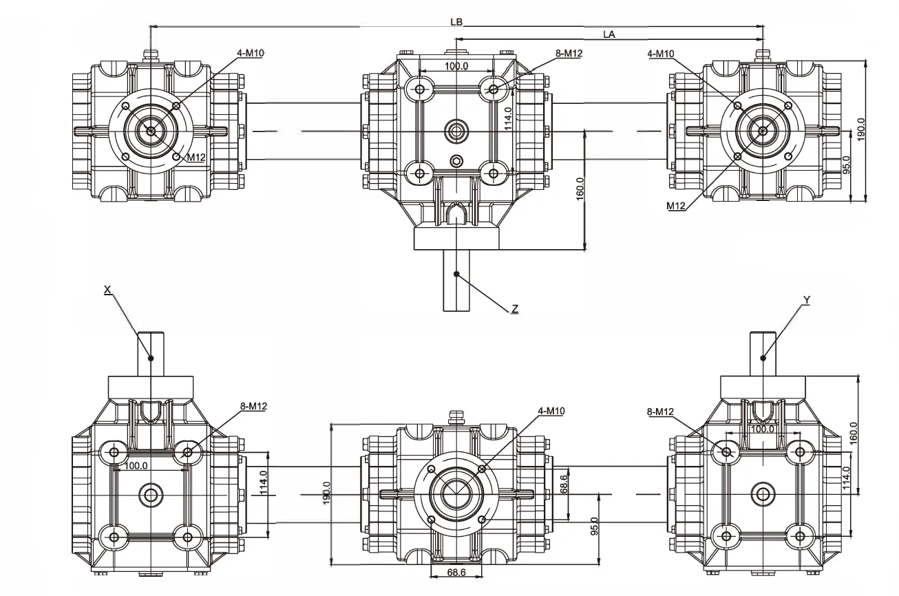 Fertilizer Seeder Gearbox EP190-R3 Dimensions