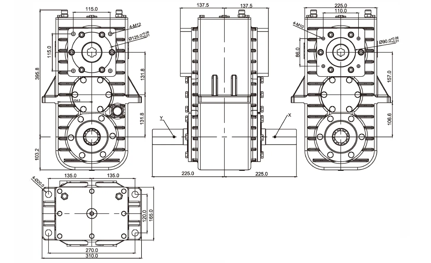 Square Baler Gearbox EP-FK263 Dimensions