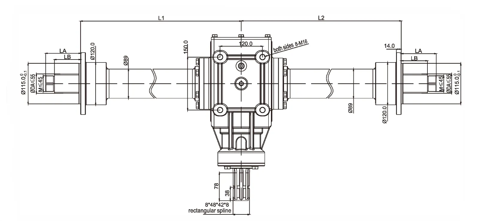 Round Baler Gearbox EP250-YJ Dimensions