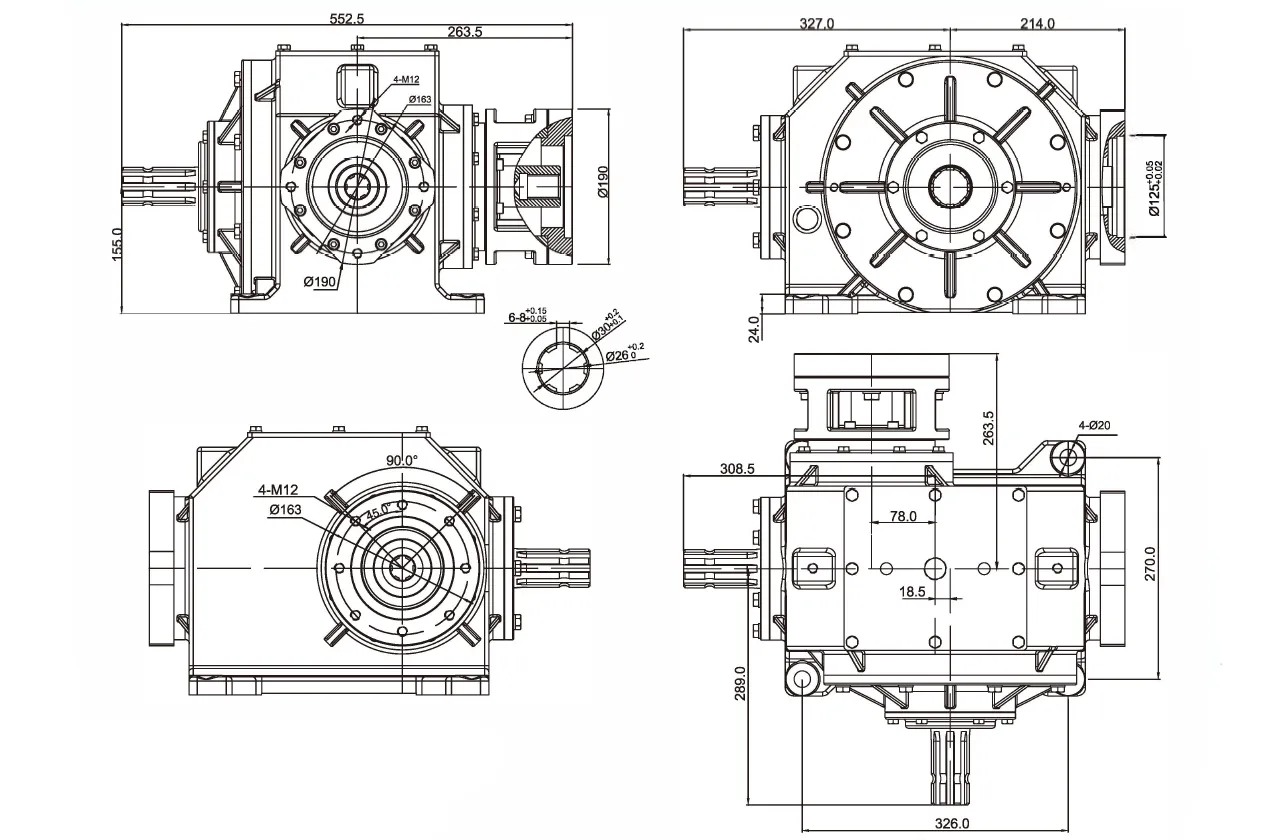 Square Baler Gearbox EP-FK155 Dimensions