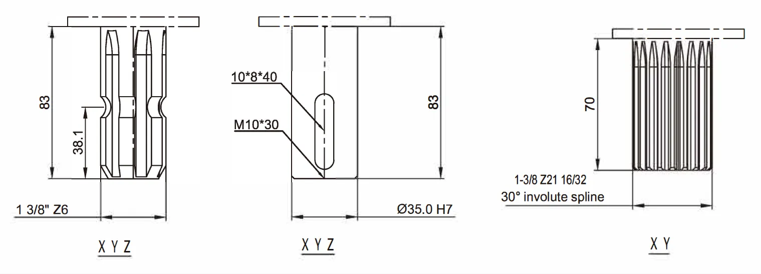Grader Driven Rake Gearbox EP190 Shaft Dimensions