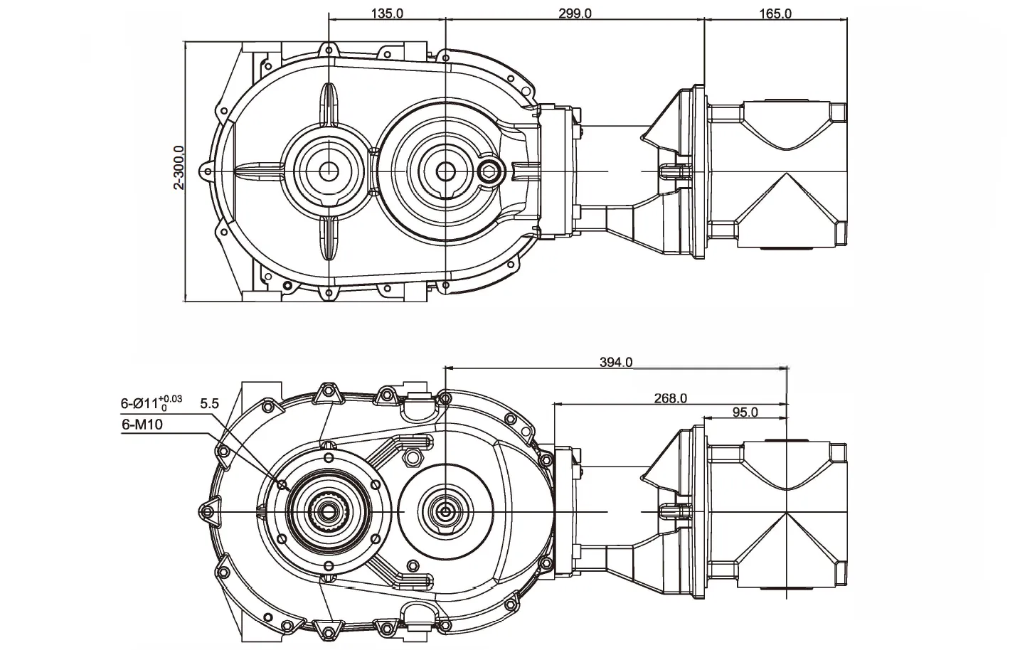 Silage Machine Gearbox EP-QZ-QGXRL Dimensions