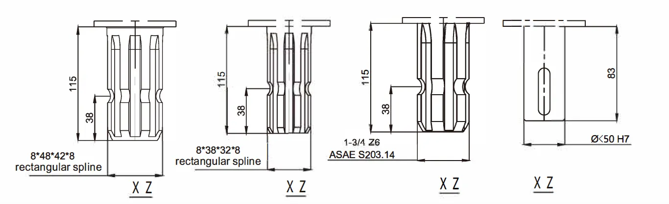 Square Baler Gearbox EP-FK136 Shaft Dimensions