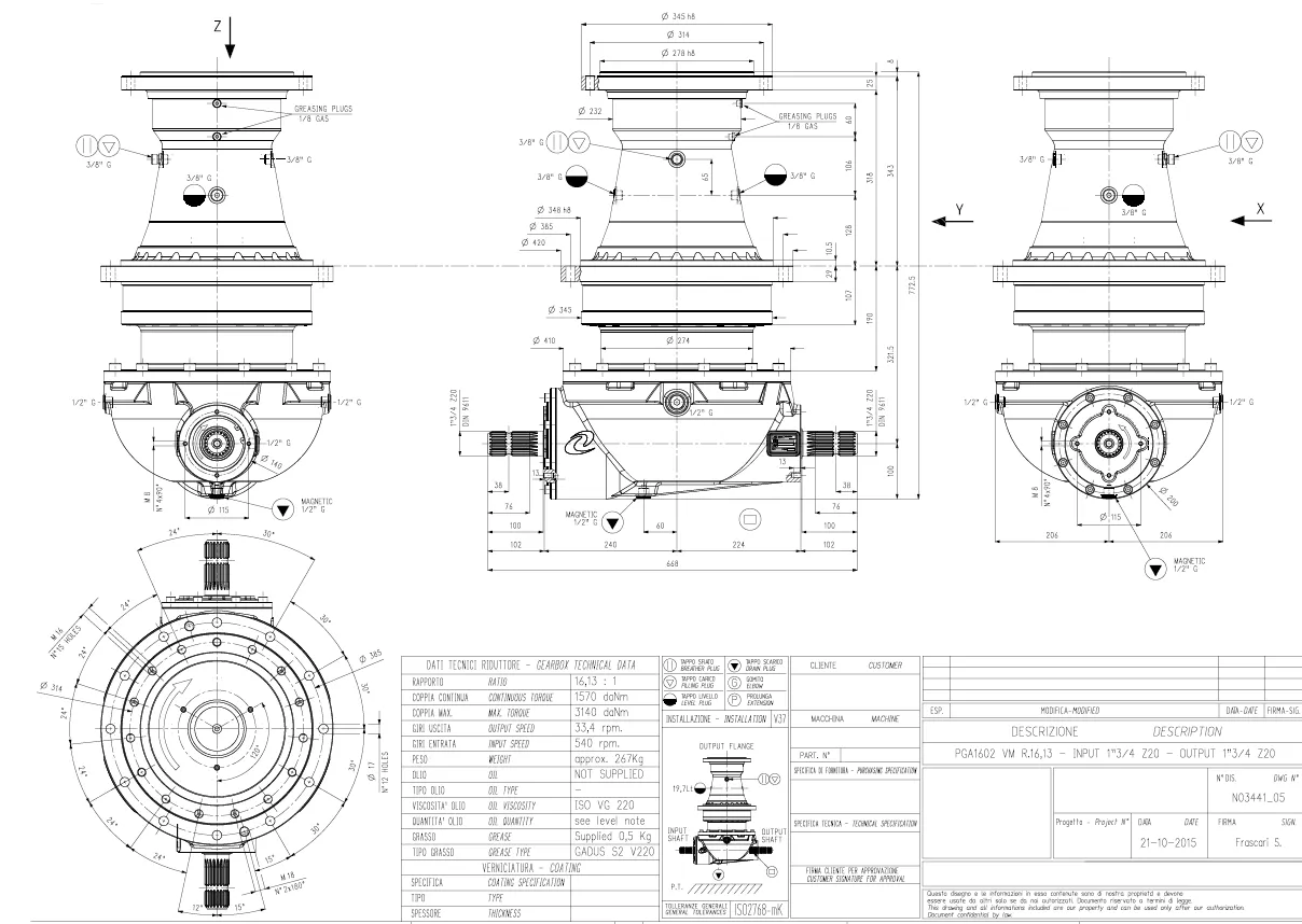 Feed Mixer Machines Gearbox PGA-1602 Dimensions