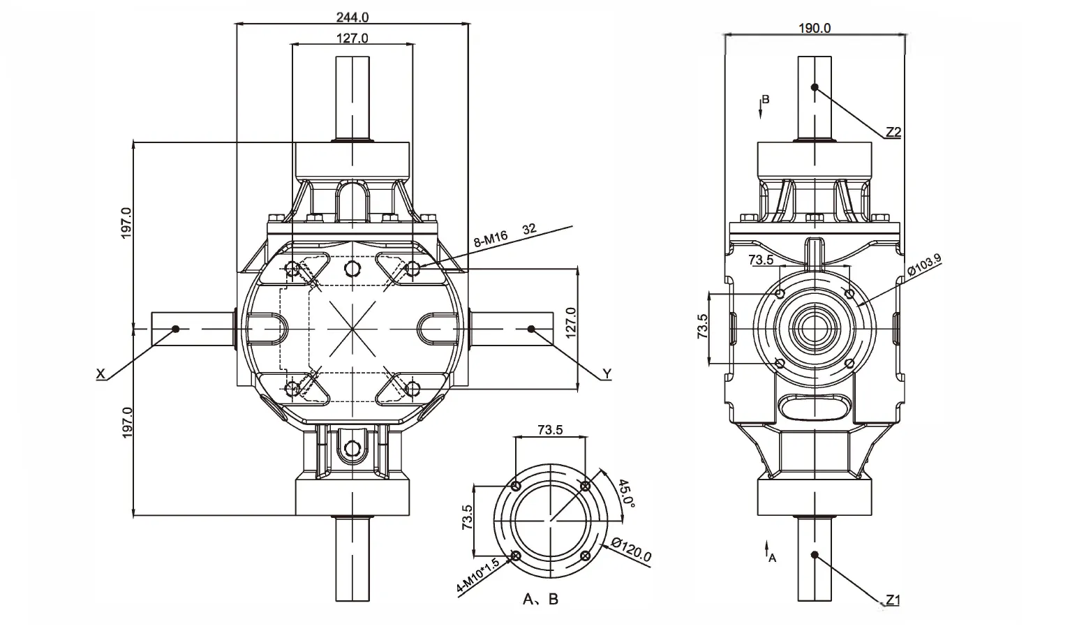 Round Baler Gearbox EP2100-T3 Dimensions