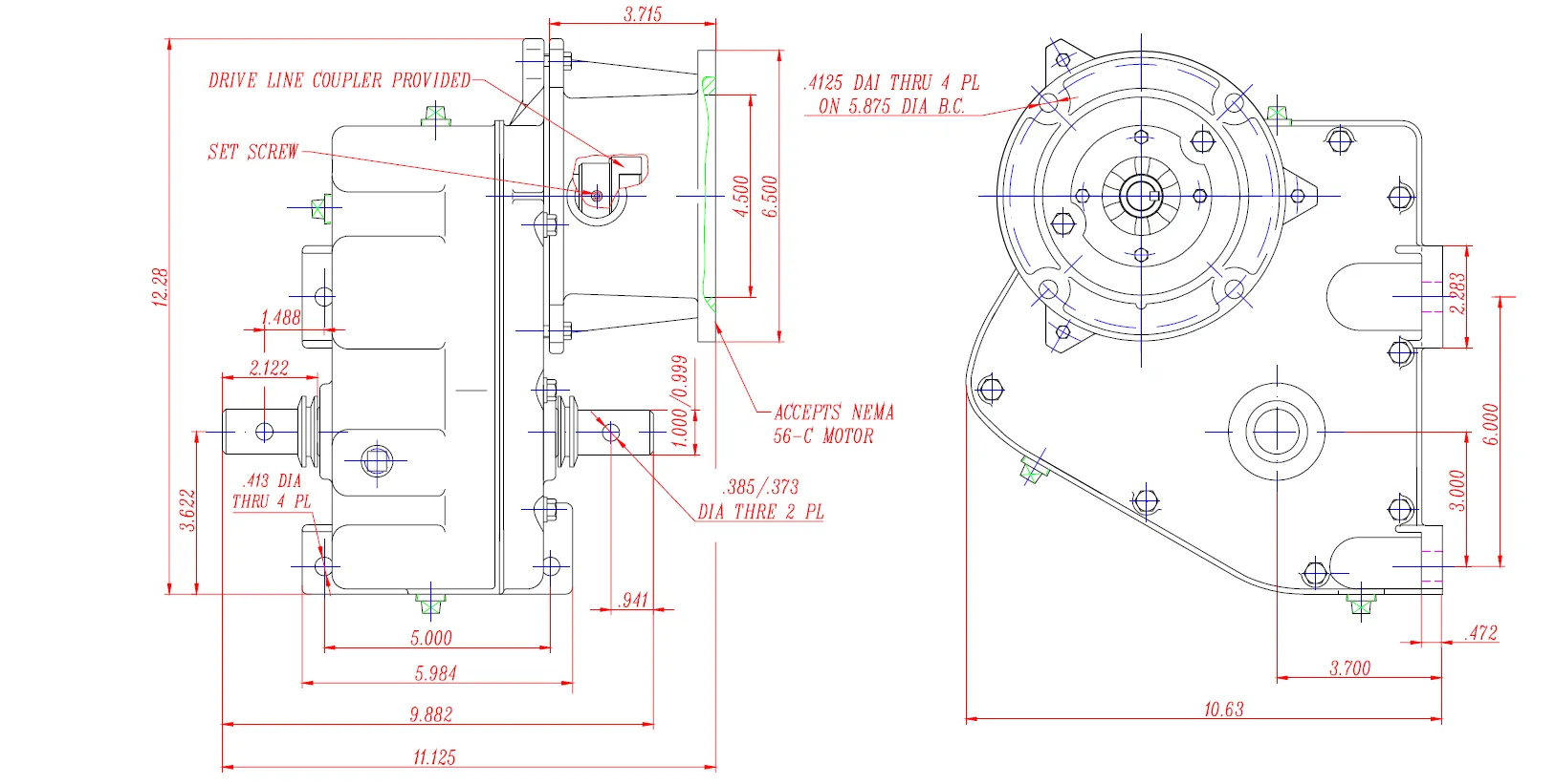 Irrigation Center-Drive Gearbox SYF-3 Series Installation and Contour Dimensions