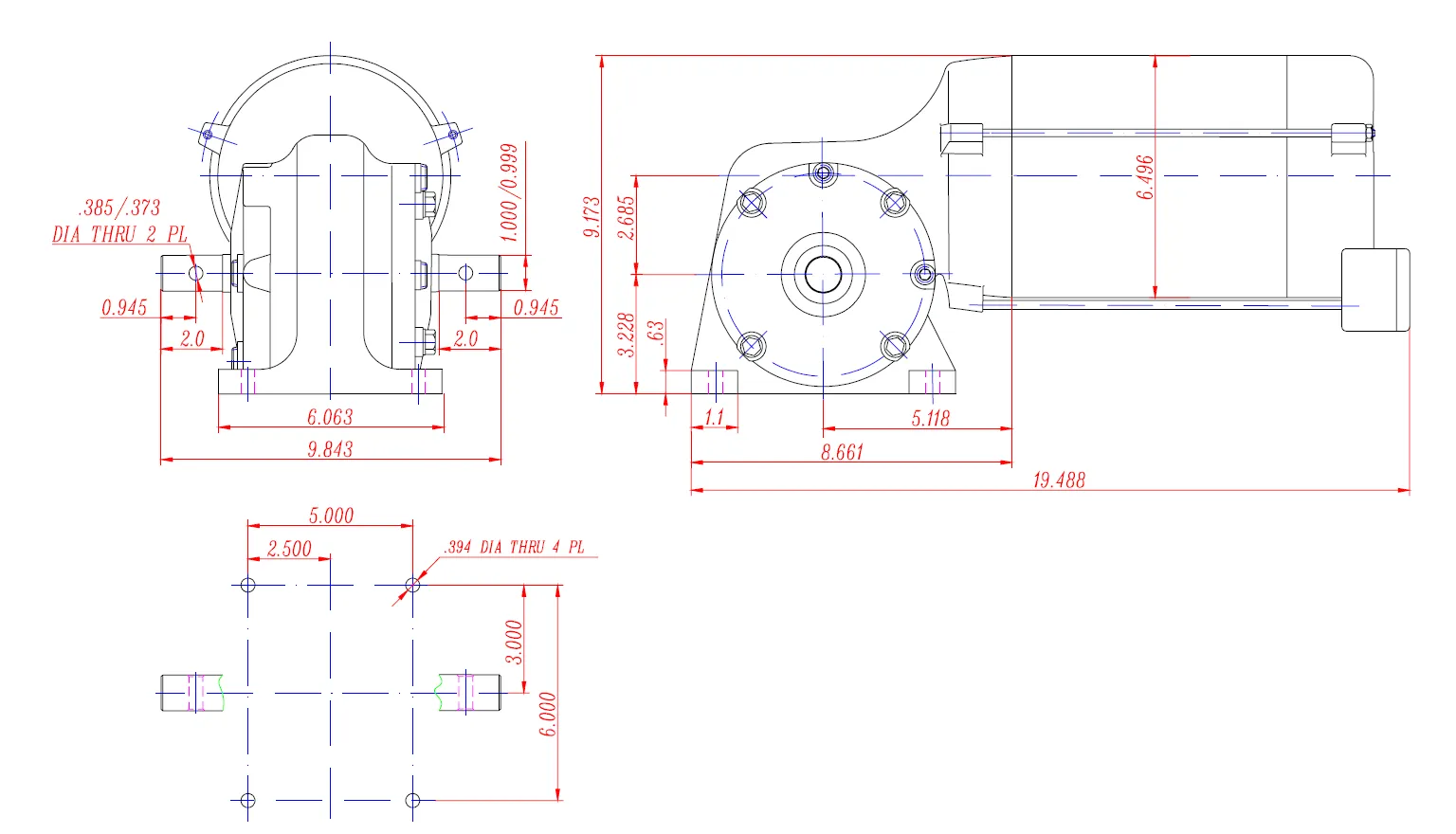 Irrigation Center-Drive Gearbox SYF-2M Series Installation and Contour Dimensions