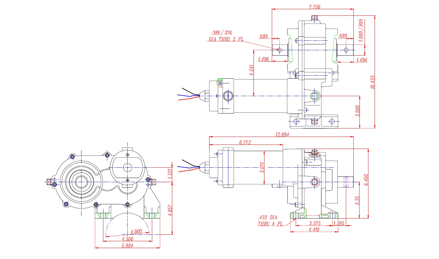 Irrigation Center-Drive Gearbox SYF-4M Series Installation and Contour Dimensions