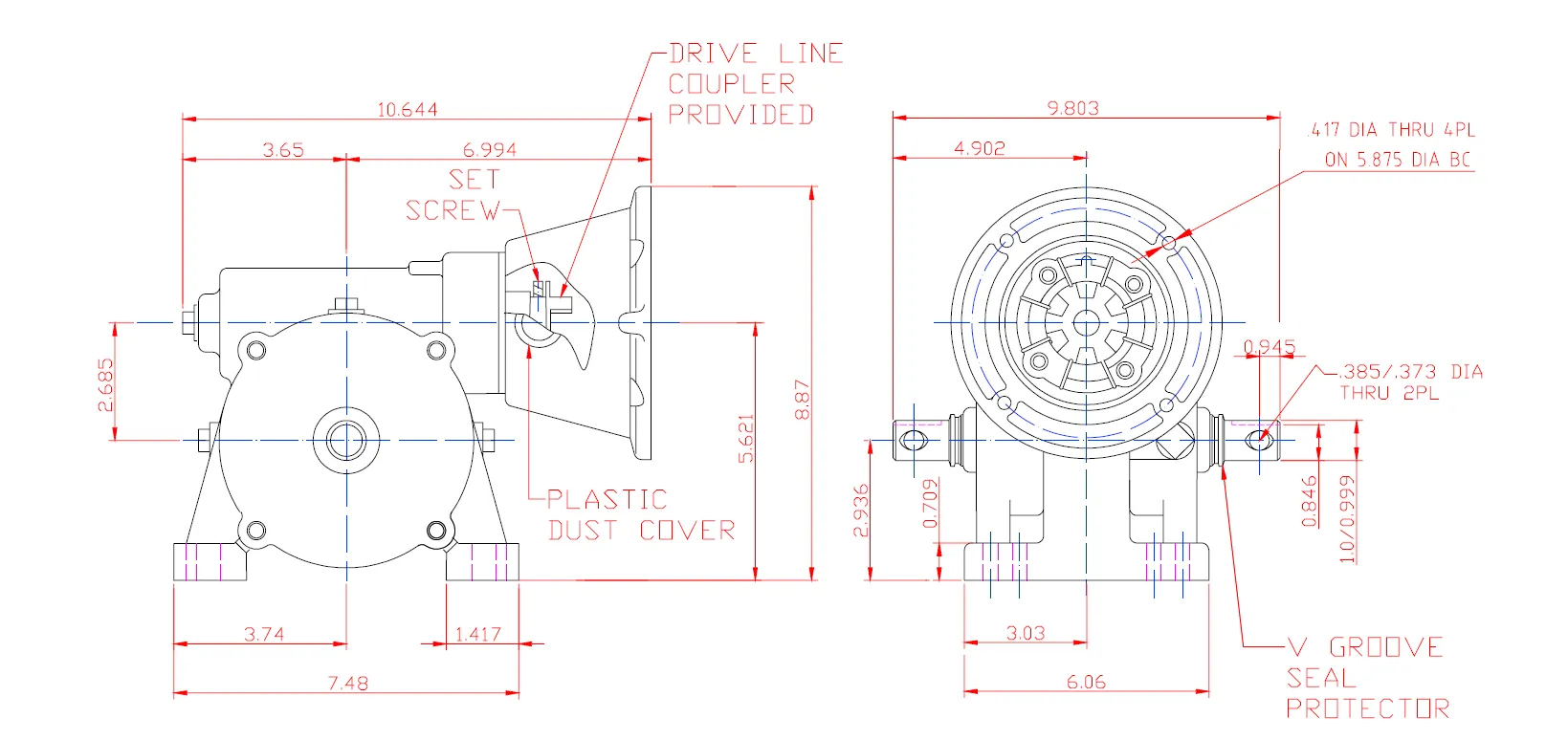 Irrigation Center-Drive Gearbox SYF-1 Series Installation and Contour Dimensions