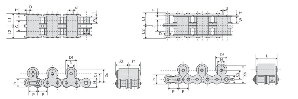 Double Strand Stainless Steel Conveyor Chain with Top Rollers