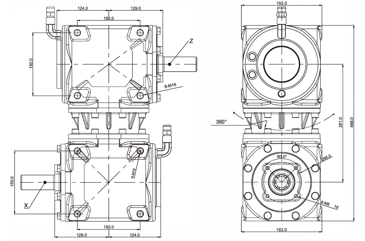 Trailing Mower Gearbox Replacement of Comer T-279D Dimensions