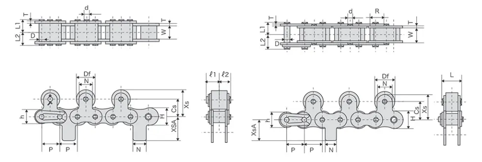 Double Strand Stainless Steel Conveyor Chain with Top Rollers