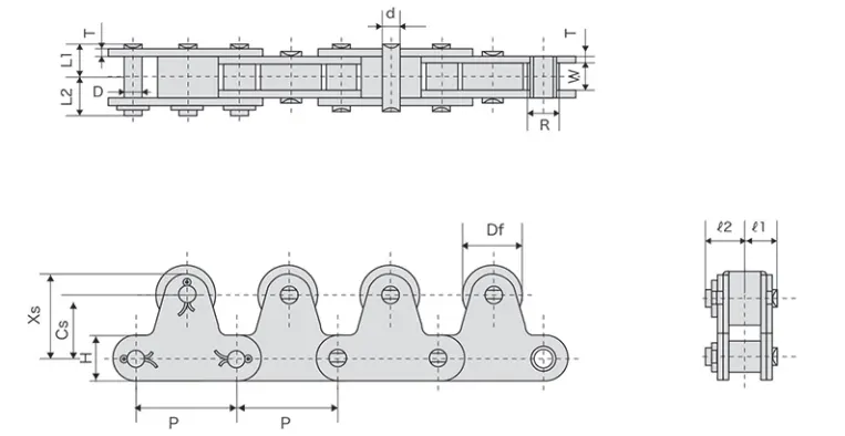 Double Pitch Stainless Steel Conveyor Chain with Top Rollers Specification