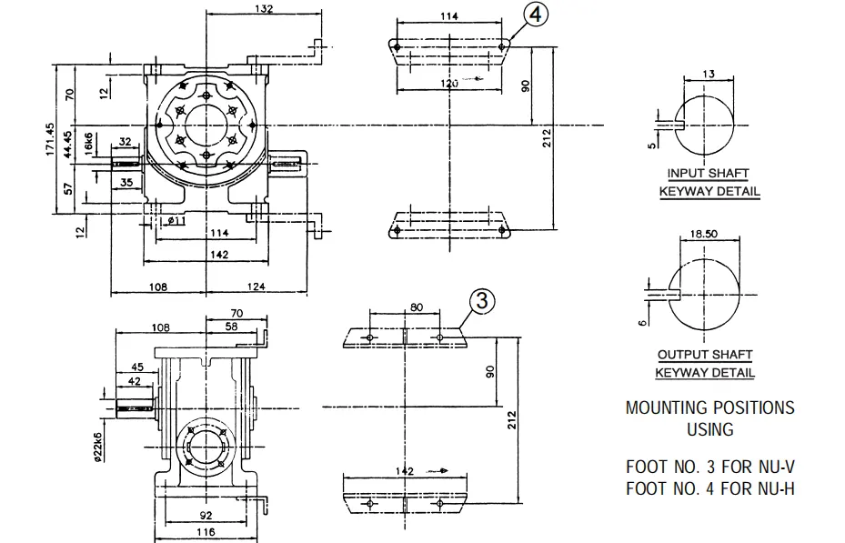 Dimensions of Worm Reducer-Replacement of Elecon SNU Modular Universal Mounting 1 3/4 SNU Worm Gear Unit