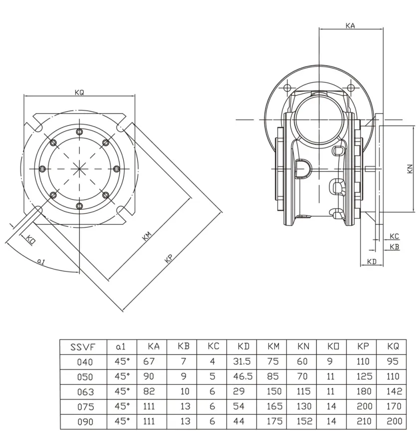 SSVF series stainless steel reduction gearbox output flange dimension