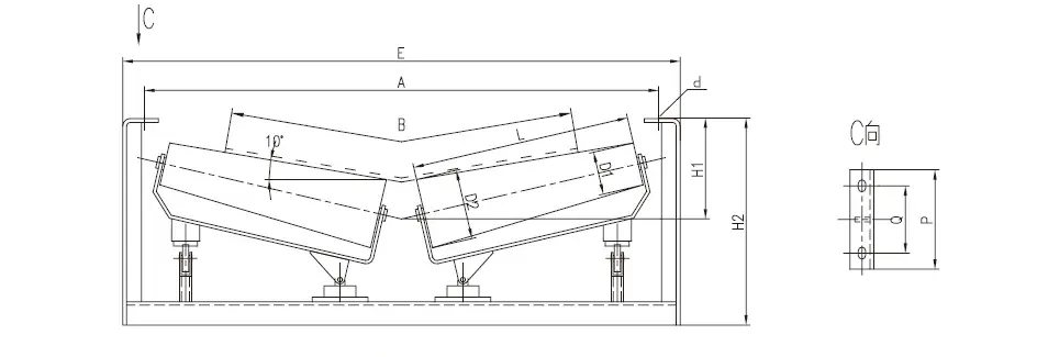 DTII Belt Conveyor Lower Taper Self-aligning Idler for Mining Dimension