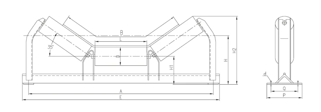 DTII Belt Conveyor Trough Idler For Mining Dimension