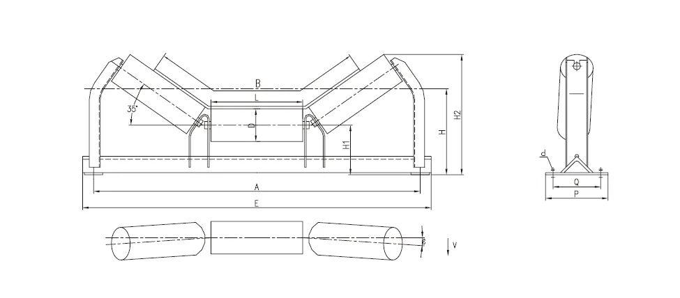 DTII Belt Conveyor Trough Idler For Mining Dimension