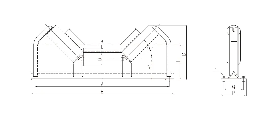 DTII Belt Conveyor Trough Idler For Mining Dimension