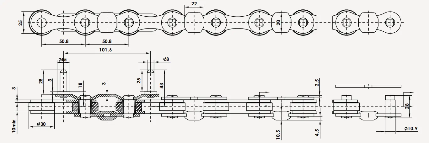Stainless Steel Freezing Chain P50.8FTC10-F Specification