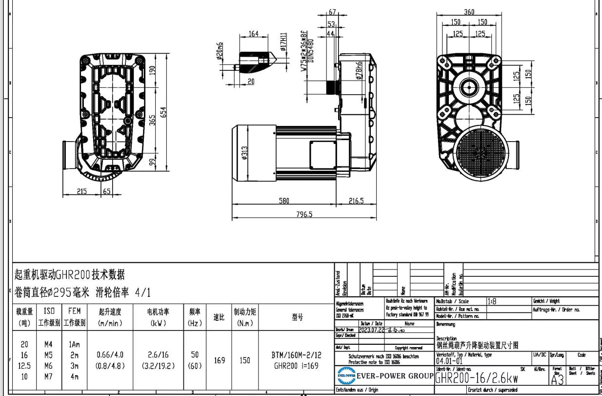 GHR200 hoist gearbox Size