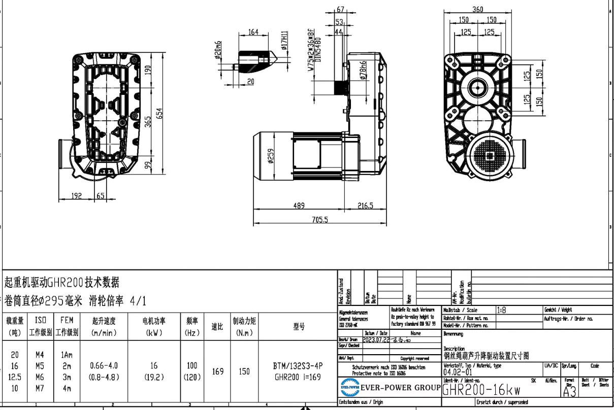 GHR200 hoist gearbox Size