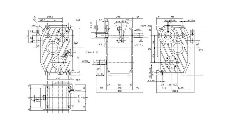 Horizontal Feed Mixer Gearbox C3A Dimensions
